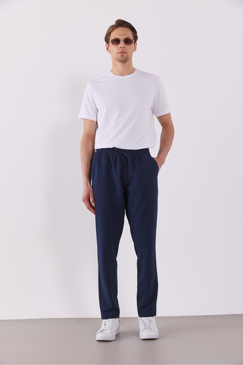 VENA Alfred Beli Lastikli Slim Straight Gofre Штани - Navy