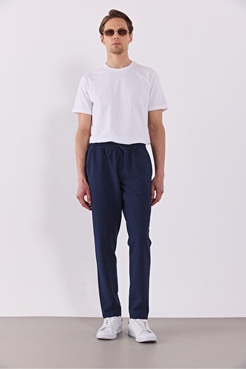 VENA Alfred Beli Lastikli Slim Straight Gofre Штани - Navy