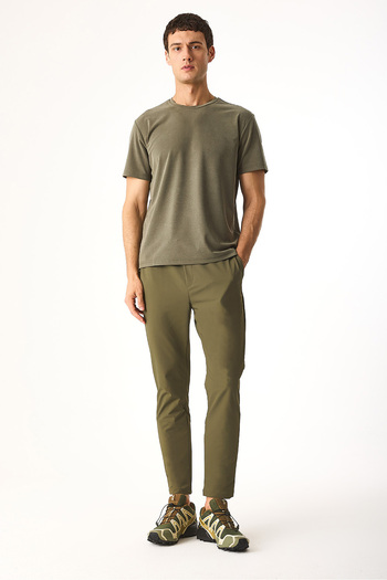 VENA Regular Fit Elastic Waist Technical Pants - Khaki