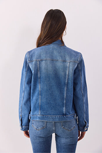 VENA Ally Dirty Med Blue Slim Fit Jean Ceket-Dirty Med Blue