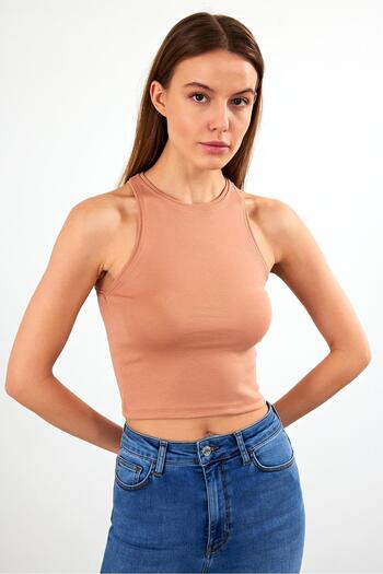 VENA Σαντρά Χαλτέρ Μπλουζάκι Crop Top-Καφέ Γαλακτώδες