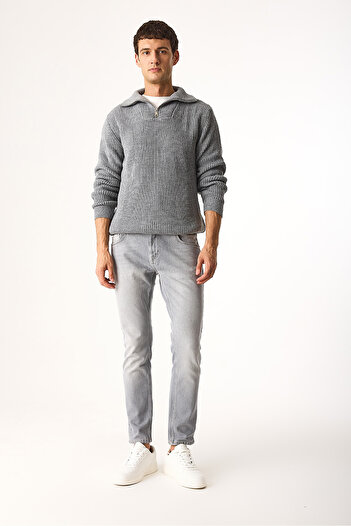 VENA Regular Fit Stand Collar Half Zip Knit Sweater-Anthracite