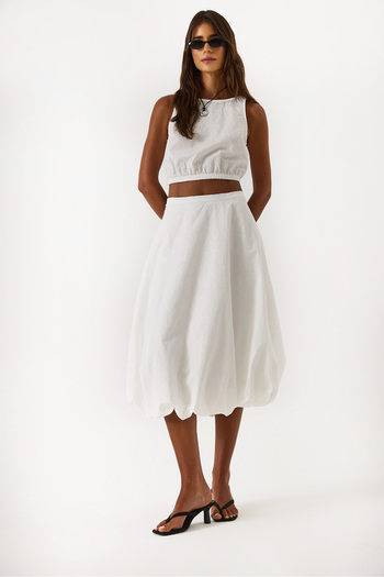 VENA Embroidered Midi Length Balloon Skirt - White