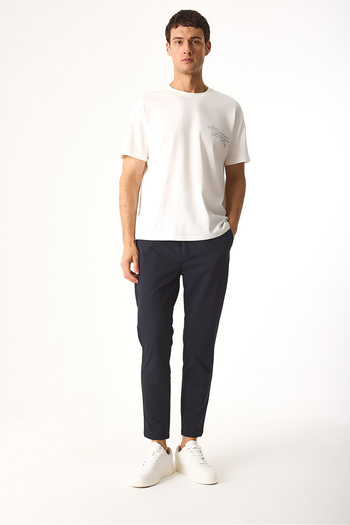 VENA Regular Fit Elastic Waist Technical Trousers - Navy Blue