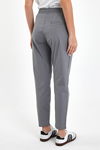 VENA Alian Beli Lastikli Çizgili Summer Gabardin Pantolon-Füme Çizgili