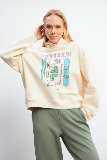 VENA Club Printed Sweatshirt-Bone