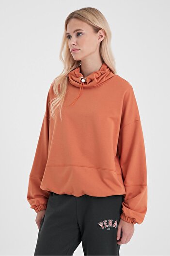 VENA Norah Collar Detailed Regular Fit Sweatshirt-Caramel
