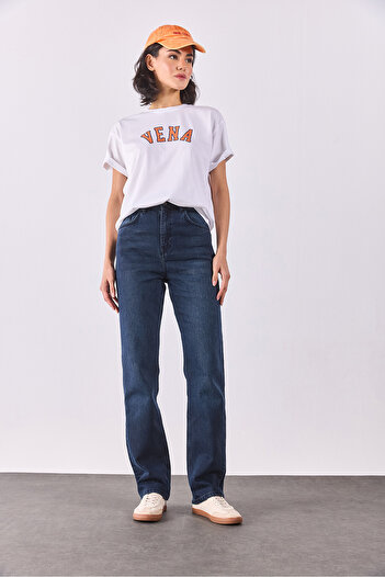 VENA Marrakesh Premium Blue Black High Waist Straight Fit Jean Trousers - Blue Black