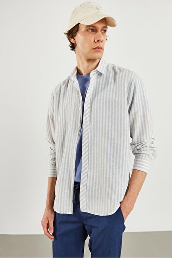 VENA Πουκάμισο Steven Regular Fit με ρίγες Oxford-Μπλε ριγέ