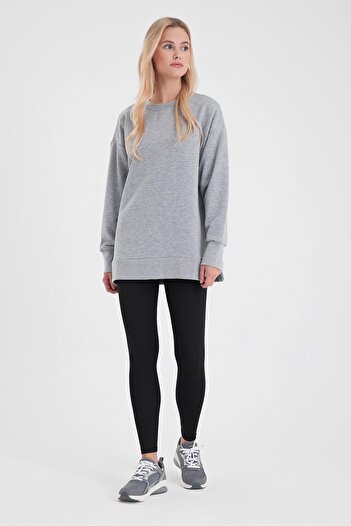 VENA Bisiklet Yaka Yanı Yırtmaçlı Regular Fit 3 İplik Sweatshirt-Gri Melanj
