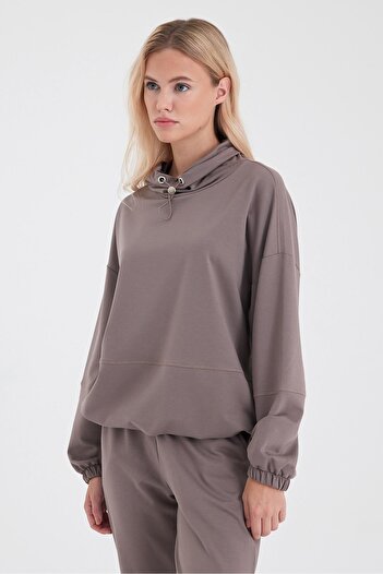 VENA Norah Collar Detailed Regular Fit Sweatshirt-Mink
