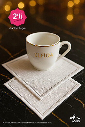 ELFİDA Luxury Embroidered Cocktail Coffee Serving Tray Napkin Mini Placemat Silver Glitter - Baroque Design 3