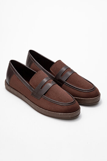 by selvi Lukka Shoes Livya Men's Bitter Brown Suede Garnished Loafer Shoes