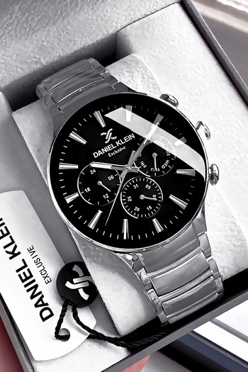 Daniel Klein Exclusive Men Wrist Watch 3 Atm Waterproof Silver Black Color Steel Cord Gift Bracelet Dke2131C4