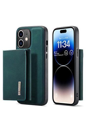 Merwish Apple Iphone 11 Uyumlu Deri (suni) Manyetik Ayrılabilen Cüzdanlı Arka Kapak Kılıf Koyu Yeşil