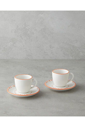English Home Belle Bone Porcelain 4 Piece Coffee Cup Set for 2 People 90 ml Colorful