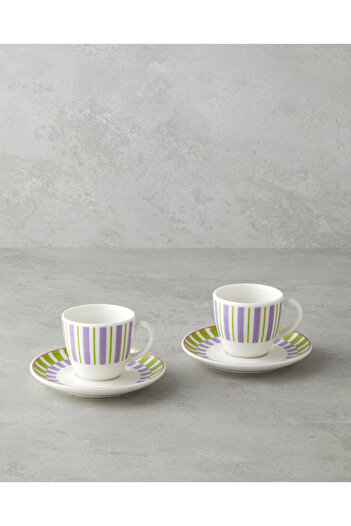 English Home Arian Bone Porcelain 4 Piece Coffee Cup Set for 2 Persons 90 ml Green-Purple