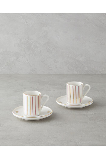 English Home Avelia Bone Porcelain 4 Piece Coffee Cup Set for 2 People 90 ml Pink - Gold