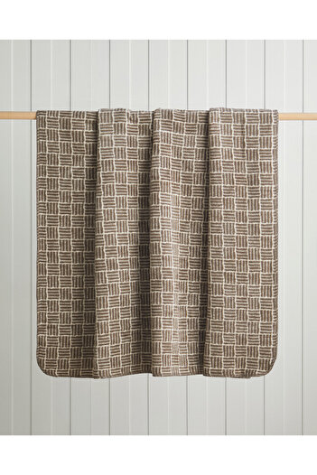 English Home Woven Grid Cotton Acrylic Double Blanket 200X220 cm Brown