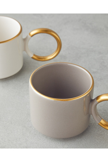 English Home Twin Goldy Seramik 2'li Kupa 184 ml Vizon-Beyaz-Gold