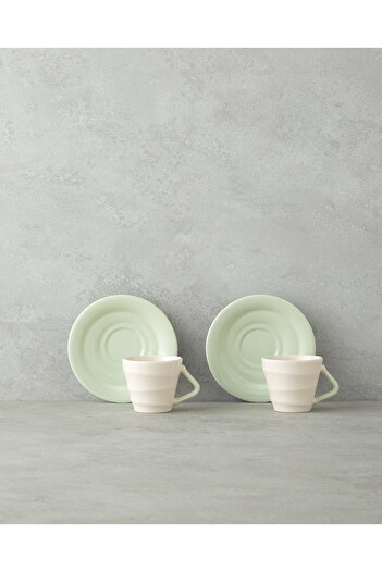 English Home Valora Ceramic 4 Piece Coffee Cup Set for 2 Persons 90 ml Light Green