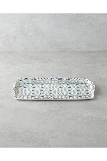 English Home Cosy Stripe Melamin Kaydırmaz 2'li Tepsi 42x31 cm + 25x38 cm Mavi