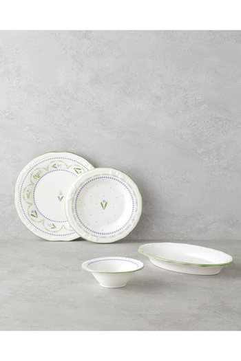 English Home Lavender Porcelain Breakfast Set 12 Pieces for 6 People Green-Blue