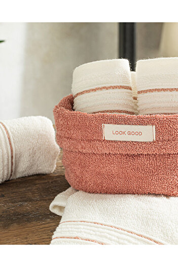 English Home Σετ πετσετών Quadro Cotton 4 τεμαχίων 30x40 cm Dusty Rose-Ecru