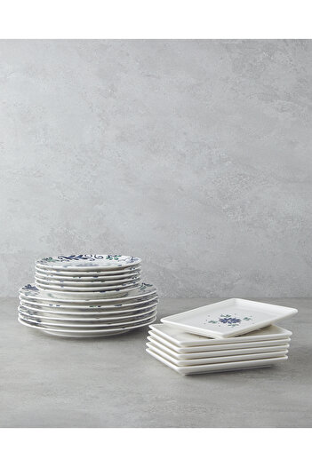 English Home Mistia 18 Piece Blue Porcelain Breakfast and Presentation Set - 6 Person