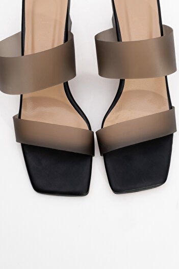 LuviShoes Women's Black Skin Heeled Transparent Slippers