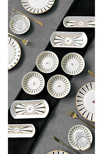 Erbaşlar Love Bird Black Round 20 Piece Luxury Breakfast Set for 6 People Breakfast Set