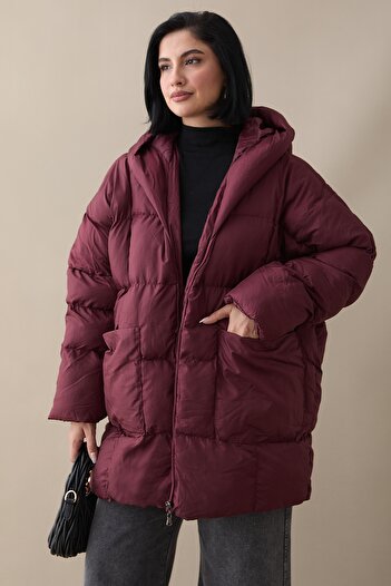 InStyle Mona Casual Puffer Coat - Claret Red