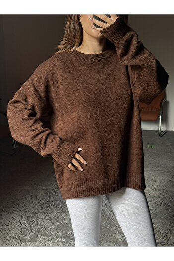 Gallogi Bitter Brown Oversized Crew Neck Sweater 65 cm