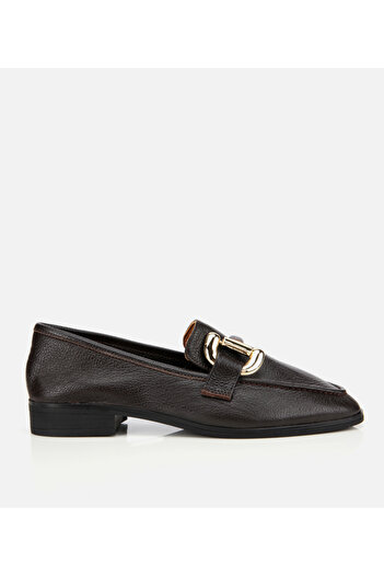 Hotiç Kadın Deri Kahverengi Tokalı Klasik Loafer