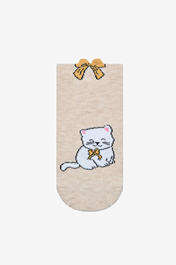 Penti Bowtie Cat Beige White 3-Piece Booties Socks