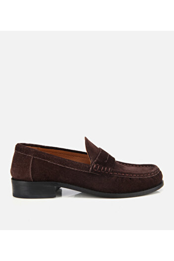 Hotiç Kadın Süet Deri Kahverengi Yumuşak Dokulu Klasik Loafer