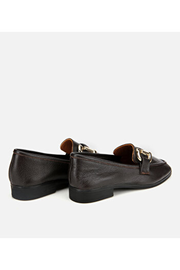 Hotiç Kadın Deri Kahverengi Tokalı Klasik Loafer