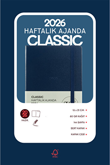 Victoria's Journals Classic 2026 Weekly Agenda 13X21 cm Hard Cover Ivory 100Gr.