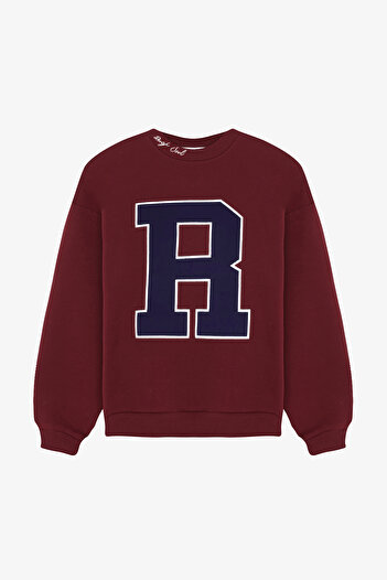 Quzu R Embroidered Oversize Sweatshirt Burgundy