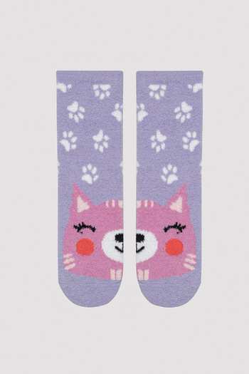 Penti Girl's Smiling Cat Lilac Socks