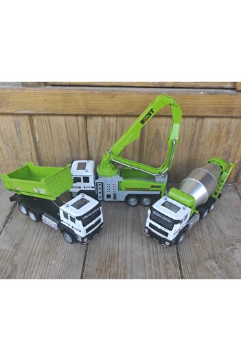 berattoys 20cm metal iş makinaları 3lü set beton pompası beton mikseri oyuncak kamyon iş araçları