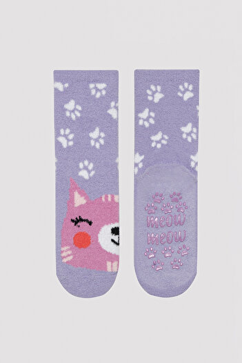 Penti Girl's Smiling Cat Lilac Socks