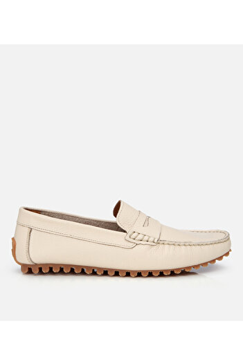 Hotiç Men's Leather Ecru Flexible Sole Casual Loafer