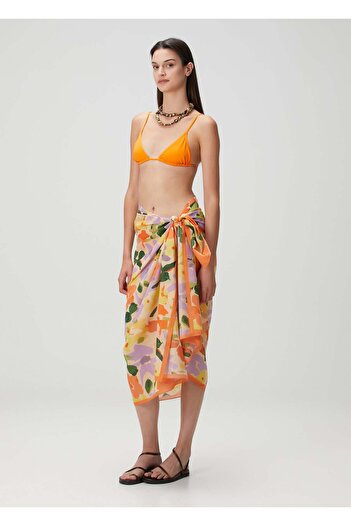 Barine Floral Patterned Cotton Pareo & Sarong Orange