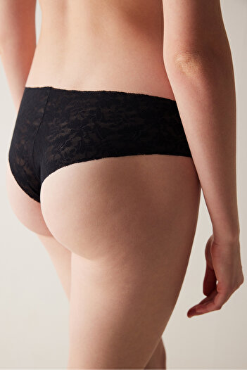 Penti Chiloți negri Hipster #Antiderapante Laser Cut Lacy Cheeky Lace