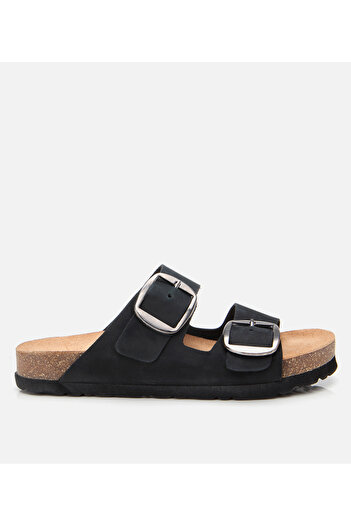 Hotiç Papuci de damă din piele nubuck neagră cu centură