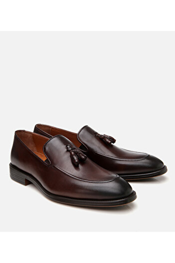Hotiç Erkek Deri Kahverengi Püskül Detaylı Klasik Loafer