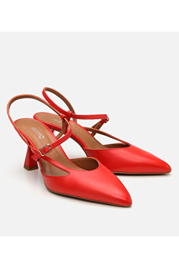 Hotiç Women's Leather Red Thin Heeled Stiletto