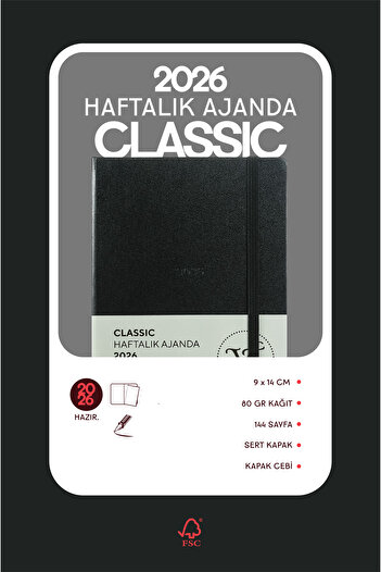 Victoria's Journals Classic 2026 Weekly Agenda A6 (9X14 cm) Hard Cover Ivory 70Gr.