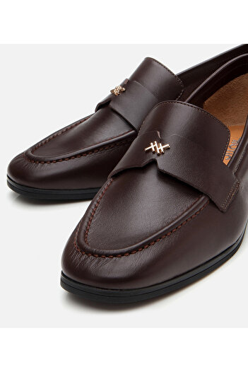 Hotiç Kadın Deri Kahverengi Logo Detaylı Loafer